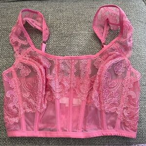 Victoria’s Secret Dream Angels small DD Pink Lace Corset Top Boho Embroidery New